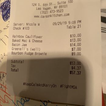 Carson Kitchen - Total bill - not bad! - New American Near Me - Las Vegas, Nevada Carson Kitchen - Total bill - not bad! - New American Near Me - Las Vegas, Nevada
