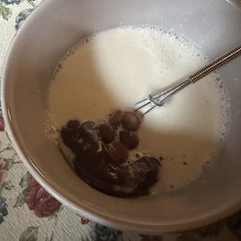 The Old Chocolate House - Chips placed into the hot milk - final product was delicious!!! - Tea Rooms Near Me - Bruges, VWV