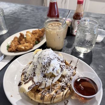 Bacon & Butter - Banana cream waffle + chicken on the side. - Breakfast & Brunch Near Me - Sacramento, California Bacon & Butter - Banana cream waffle + chicken on the side. - Breakfast & Brunch Near Me - Sacramento, California