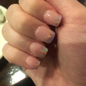 Design Nails & Spa - Please excuse the lighting, this is the squoval semi-short length, pink acrylic gel with holographic tips I got the first time - Nail Salons Near Me - Sycamore, Illinois Design Nails & Spa - Please excuse the lighting, this is the squoval semi-short length, pink acrylic gel with holographic tips I got the first time - Nail Salons Near Me - Sycamore, Illinois