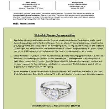 Buckhead Jewelry Appraisers - Sample Jewelry Appraisal - Appraisal Services Near Me - Marietta, Georgia Buckhead Jewelry Appraisers - Sample Jewelry Appraisal - Appraisal Services Near Me - Marietta, Georgia