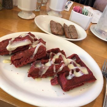 T.C. Eggington's - Red Velvet waffles & sausage - Breakfast & Brunch Near Me - Mesa, Arizona