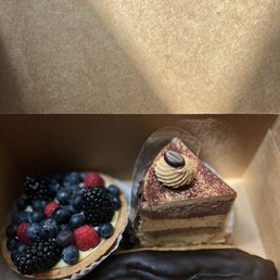 Cappuccino Cream Cake Slice, Mixed Berry Tart and Eclair