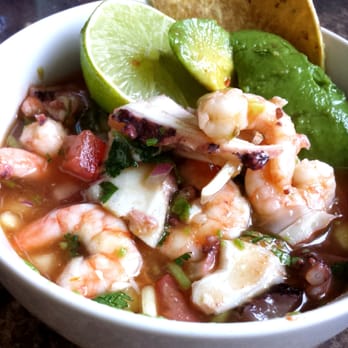 Mariscos La Costa - Shrimp and Octopus Cocktail! Like Ceviche except has a little tomato juice. Delish!!! - Mexican Near Me - Oakland, California Mariscos La Costa - Shrimp and Octopus Cocktail! Like Ceviche except has a little tomato juice. Delish!!! - Mexican Near Me - Oakland, California