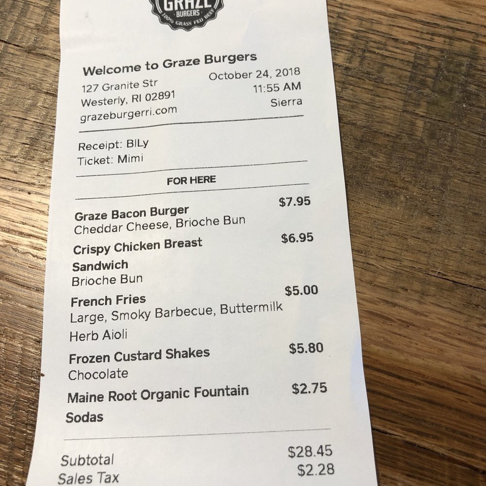 Graze Burgers - Quite pricy for lunch for two - Burgers Near Me - Westerly, Rhode Island Graze Burgers - Quite pricy for lunch for two - Burgers Near Me - Westerly, Rhode Island