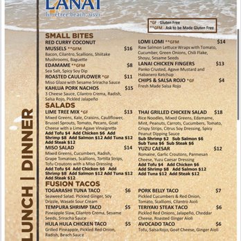 Lanai - Lunch / Dinner Menu - Bars Near Me - St. Thomas, Virgin Islands