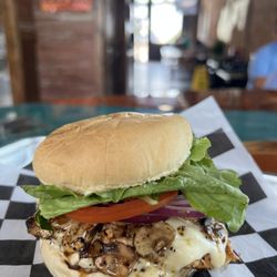 The Bull Pen Grill and Cantina - Grilled Mushroom and Swiss Chicken Sandwich