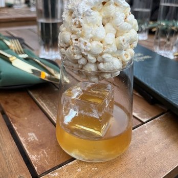 The Green Room - Pay Me A Compliment -  Butter Washed Jefferson Ocean Bourbon, Popcorn Essence, Bitters, 24k Gold Dust $24 - Cocktail Bars Near Me - Burbank, California