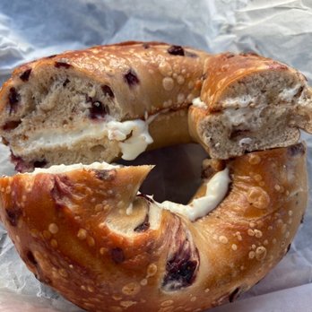 Boulevard Bagel - Blueberry bagel with cream cheese. - Bagels Near Me - Sugar Land, Texas Boulevard Bagel - Blueberry bagel with cream cheese. - Bagels Near Me - Sugar Land, Texas