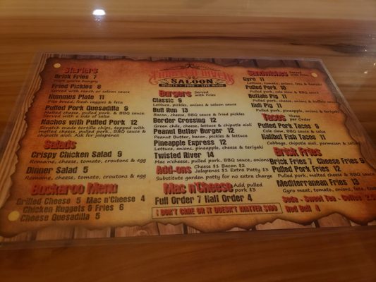 Menu photo 7 Twisted River Saloon Springfield, OR