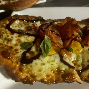 di'Vine Wine Bar - Grilled peach flatbread w burrata, prosciutto, pesto and balsamic glaze - Wine Bars Near Me - Wappingers Falls, New York