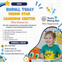Rising Star Learning Center - Enroll Today at Rising Star Learning Center! 
Where Quality Care Meets Early Learning
