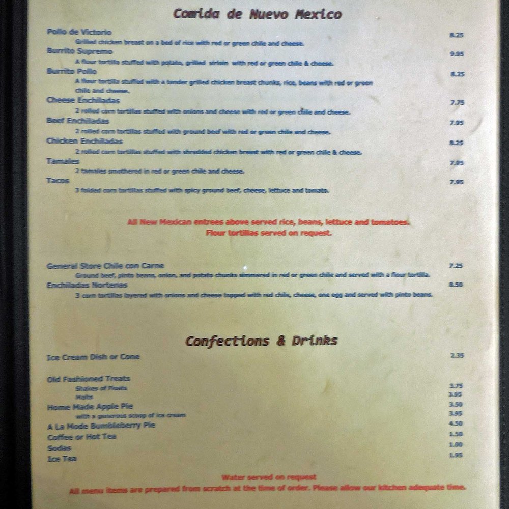 Hillsboro General Store - Menu - sorry kind of blurry - Breakfast & Brunch Near Me - Hillsboro, New Mexico Hillsboro General Store - Menu - sorry kind of blurry - Breakfast & Brunch Near Me - Hillsboro, New Mexico