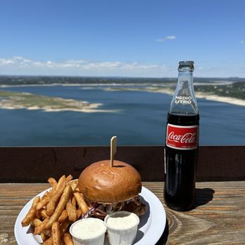 Oasis Texas Brewing - Nashville Hot Agave Fried Chicken Sandwich with fries. Mexican Coke and Ranch - Breweries Near Me - Austin, Texas Oasis Texas Brewing - Nashville Hot Agave Fried Chicken Sandwich with fries. Mexican Coke and Ranch - Breweries Near Me - Austin, Texas