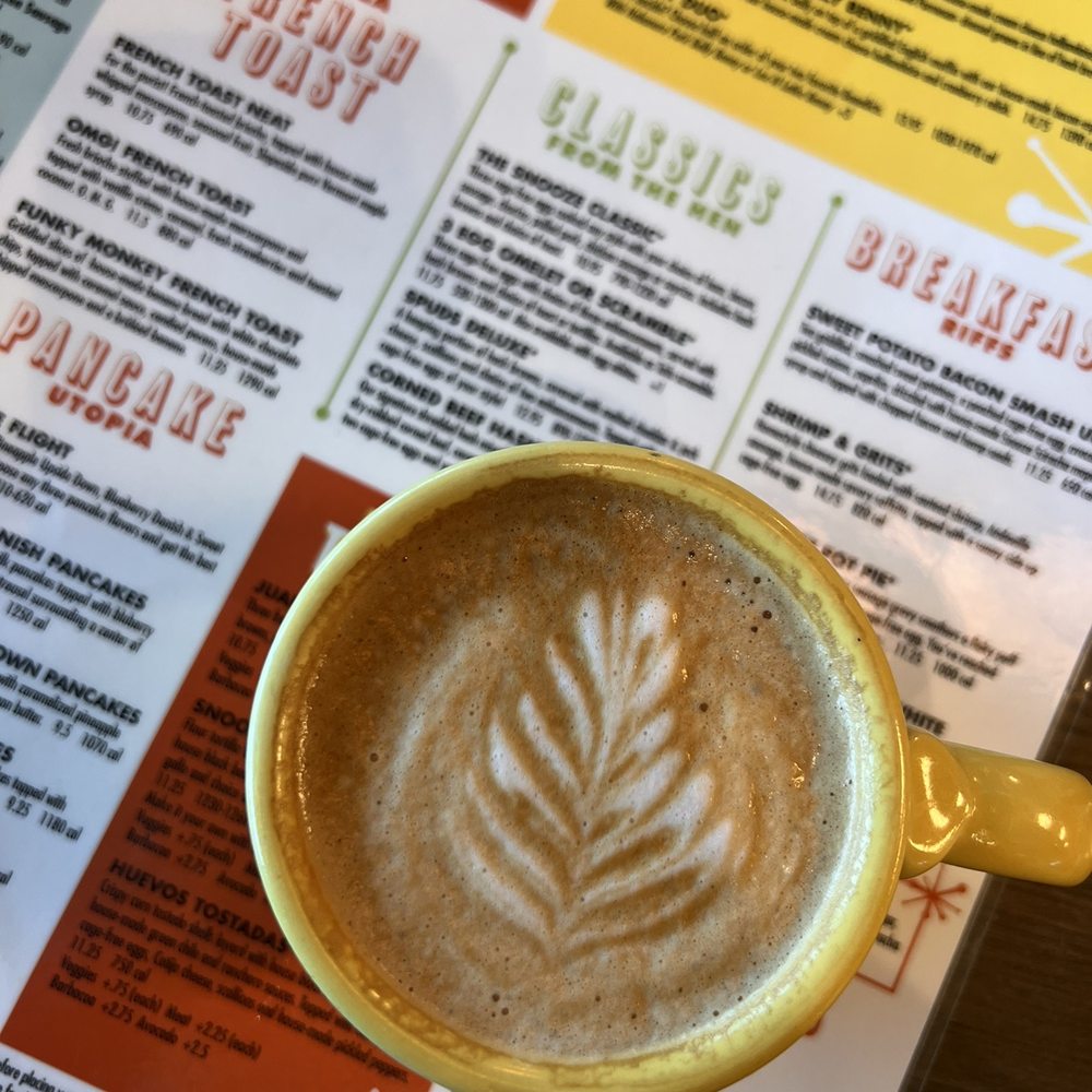 Snooze, an A.M. Eatery - Oat milk Honey Latte - Breakfast & Brunch Near Me - Tucson, Arizona Snooze, an A.M. Eatery - Oat milk Honey Latte - Breakfast & Brunch Near Me - Tucson, Arizona