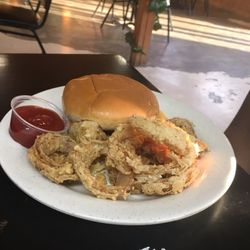 Lake's Area Seafood Restaurant - Cheese Burger and Onion Rings