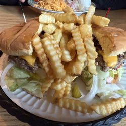 Pioneer Bar & Grill - Bacon Cheese burger and fries!