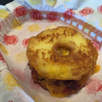 Tom & Chee - Grilled Cheese Donut with Bacon - Sandwiches Near Me - West Chester, Ohio Tom & Chee - Grilled Cheese Donut with Bacon - Sandwiches Near Me - West Chester, Ohio