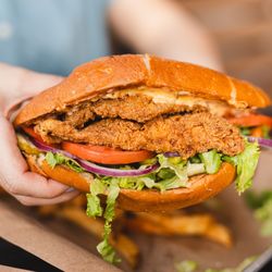 Tricky Fish - Fried Catfish Po'Boy - tartar, lettuce, tomato, pickles, onion