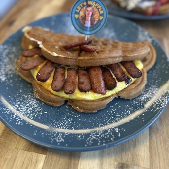 Let’s Waffle - Breakfast love- smoky sausages and cheddar cheese with egg - Breakfast & Brunch Near Me - Cape Coral, Florida