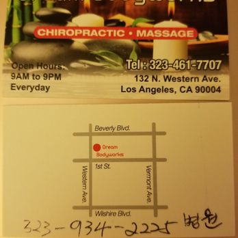 Dream Bodyworks - Their business card. Leave a message if they don't  answer. They'll call you back. - Massage Therapy Near Me - Los Angeles, California