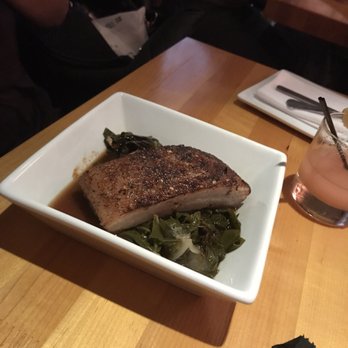 Salty Sow - Candied pork belly with greens. - American Near Me - Austin, Texas Salty Sow - Candied pork belly with greens. - American Near Me - Austin, Texas