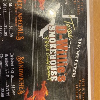 Dee Willie's BBQ - Menu top - Barbeque Near Me - San Antonio, Texas