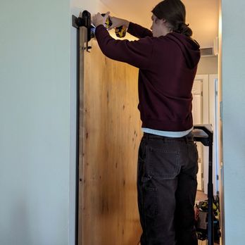 SoCal Barn Doors - Jude installing the hardware and screws. - Door Sales/Installation Near Me - San Marcos, California SoCal Barn Doors - Jude installing the hardware and screws. - Door Sales/Installation Near Me - San Marcos, California
