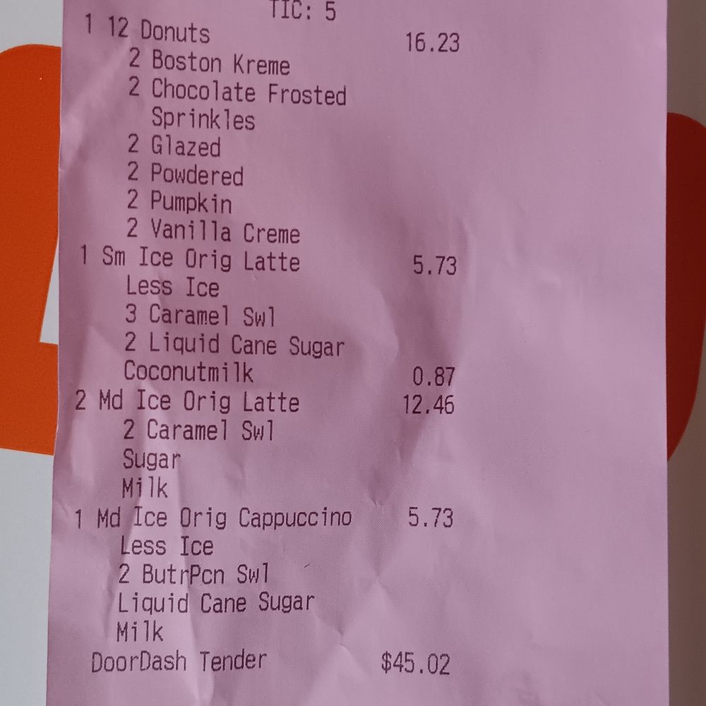Dunkin' - The recipt with what I should had gotted - Coffee & Tea Near Me - Clinton, Tennessee Dunkin' - The recipt with what I should had gotted - Coffee & Tea Near Me - Clinton, Tennessee