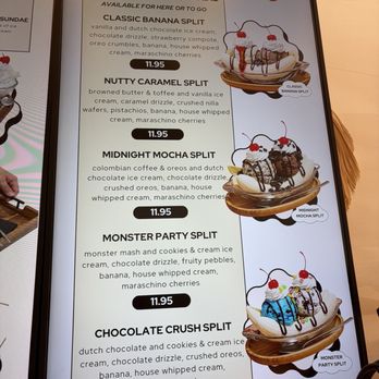 Mini Monster Cafe - Banana splits menu - Ice Cream & Frozen Yogurt Near Me - Long Beach, California