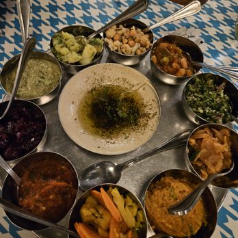 Laser Wolf - Saletim - a variety of small salads and spreads - Middle Eastern Near Me - Philadelphia, Pennsylvania