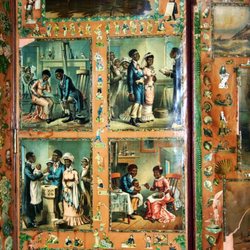 The Stock Exchange - Detail of Victorian screen British girl's satirical view of plantation life