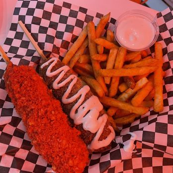 Two Hands Fresh Corn Dogs - Spicy dog and two hands dog with kimchi fries - Fast Food Near Me - Sandy, Utah