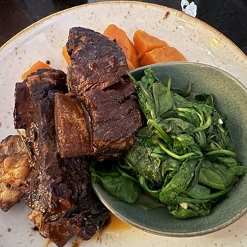 Melba's Restaurant - Entree: BBQ Braised Short-Ribs Sides: A$AP Yams & Sautéed Spinach - Southern Near Me - New York, New York Melba's Restaurant - Entree: BBQ Braised Short-Ribs Sides: A$AP Yams & Sautéed Spinach - Southern Near Me - New York, New York