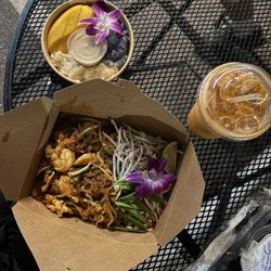 Pad Thai - Shrimp, Mango Sticky Rice, Thai Tea