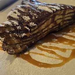 Sideview of French Toast,  layers of deliciousness.