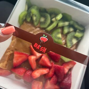 Chocolate Bash - Cute presentation This is a strawberry and Kiwi Butter Cookie Crepe - Coffee & Tea Near Me - Long Beach, California Chocolate Bash - Cute presentation This is a strawberry and Kiwi Butter Cookie Crepe - Coffee & Tea Near Me - Long Beach, California