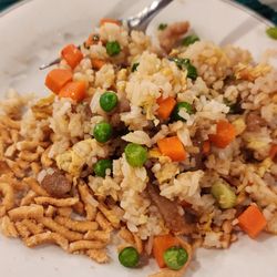 My plate with crispies as a base then Fried rice on top.