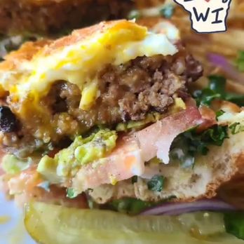 Brass Monkey - Make your own burger - meat is really good (added egg, avocado, bacon, tomato, onion, lettuce, cheddar, and mayo) - Pubs Near Me - Milwaukee, Wisconsin