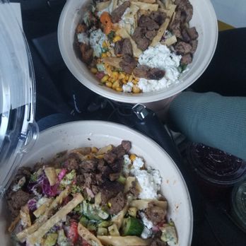 CAVA - Photo of the little bit of meat I received for paying 50 for two bowls. Ordered half and half and received only steak - Mediterranean Near Me - Fullerton, California