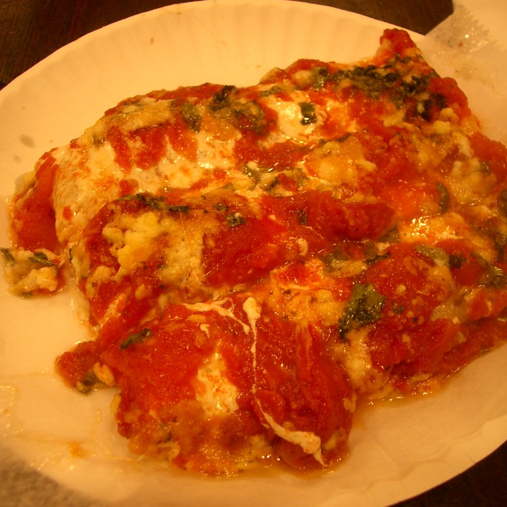 Louie's Pizza - Louie took our special request to cut into three.  We were stuffed but had to try this. Grandma's Slice! - Italian Near Me - Elmhurst, New York