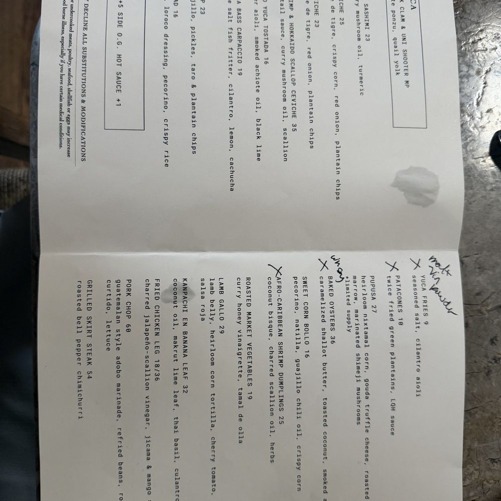 Gluten free menu