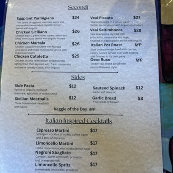 Cafe Gia Ristorante - Back of menu - Italian Near Me - Baltimore, Maryland