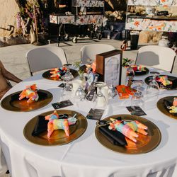 Ramona Bowl Amphitheatre - Courtyard wedding reception seating (and guest) at the Ramona Bowl Amphitheatre