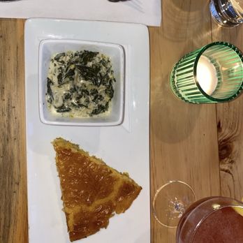 Bluebeard - Cast iron cornbread with creamed spinach at a dinner event - New American Near Me - Indianapolis, Indiana