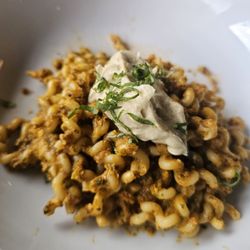Revolution Winery & Kitchen - Uncle Dino's Pasta (vegan style) - roasted tomato & almond pesto, fusilli col buco, cashew burrata, basil