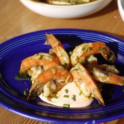 Madras Curried Tiger Prawns
Large tiger prawns, poached and chilled.
Bathed in Madras Curry Vinaigrette. served over spiced aioli