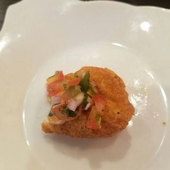 Sabor A Oaxaca - Not authentic!!!! This is the appetizer sample they said was there specialty, a chicken nugget with pico de gallo. - Mexican Near Me - Rancho Cucamonga, California