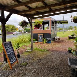 The Paddock Project - View of the coffee van from under the Veggie shed.