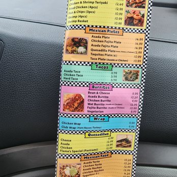 Flame's - a hand holding a menu in a car - American Near Me - Lakewood, California